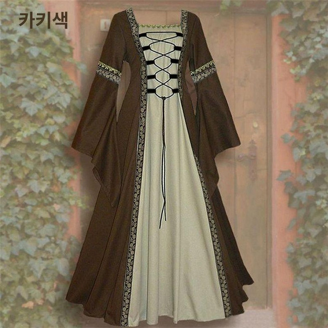 중세드레스 복고풍 오페라 귀부인 빅사이즈 드레스, 카키 스타일6