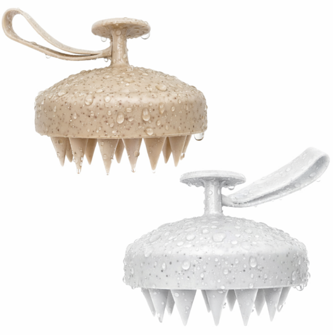 레이지홈 고리달린 실리콘 두피 마사지 샴푸 브러쉬 세트, 2개, 화이트 베이지