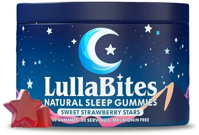 LullaBites - 내추럴 슬립 구미 미국산 L-테아닌 마그네슘 및 발레리안 루트, 1개, 60정 - 쿠팡