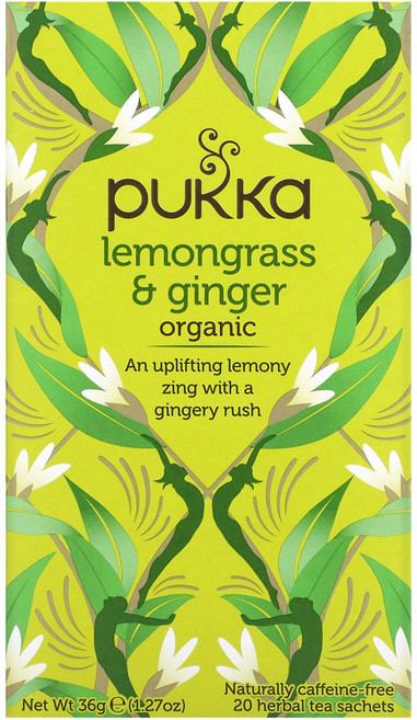 Pukka Herbs 유기농 허브 티 레몬그라스 및 생강 카페인 무함유 티백 20개입 1.8g(0.06oz) 3팩, 3개