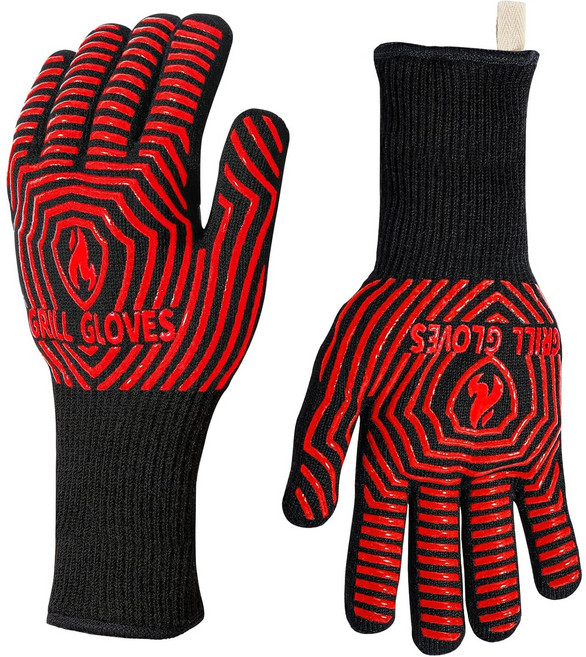 초고온 내열 BBQ 장갑 실리콘 논슬립 오븐 글러브 방열 주방 베이킹 그릴 장갑 (양손용), 1개, 빨간색