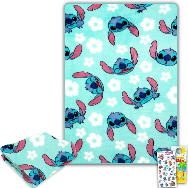 Disney 여아용 스티치 담요 세트 - 어린이 및 청소년 부드러운 담요 스티커 등을 묶음 여아용 남아용 릴로 및 스티치 담요 사이즈 127 x 177.8cm(50 x 7