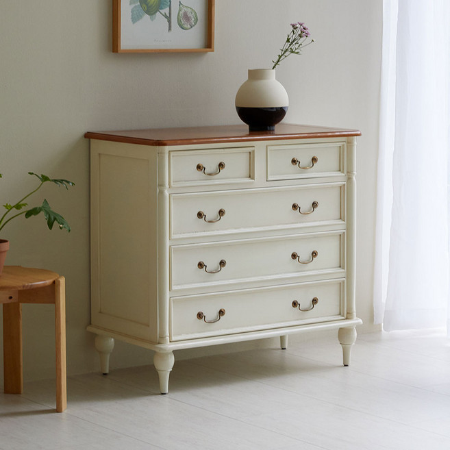 베스트리빙 줄리엣 엔틱 빈티지 레트로 콘솔 수납장 서랍장/엔틱가구, 5단서랍장, 아이보리