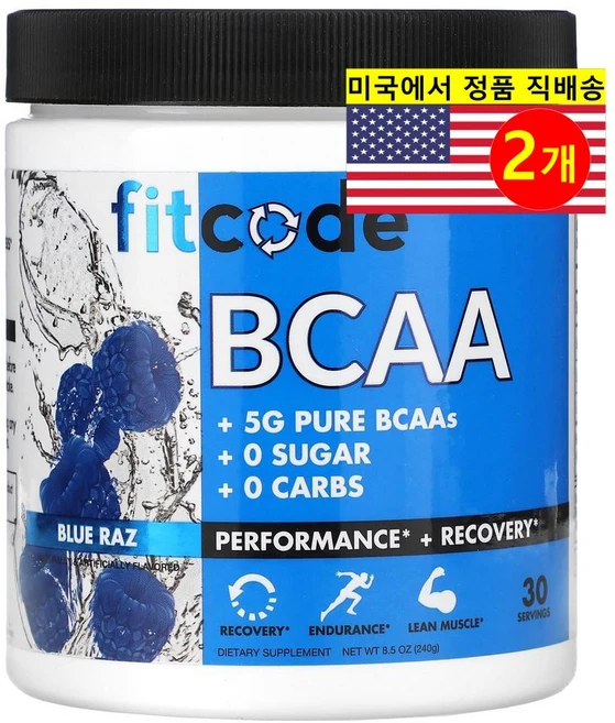 fitcode BCAA 분지 사슬 아미노산 블루 라즈 맛, 2개, 240g - 쿠팡