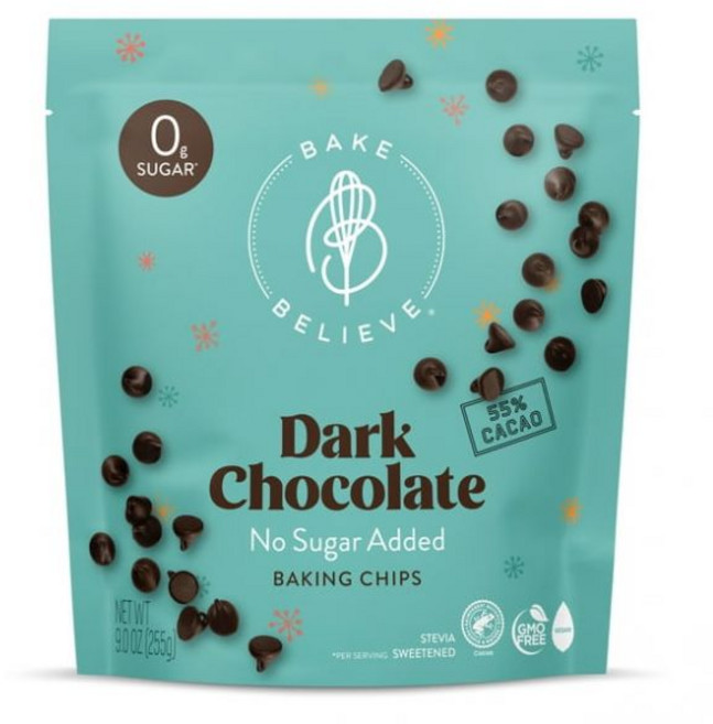 Bake Believe 케토 친화적인 다크 초콜릿 칩 9온스 파우치, 1개, 255g, 1개