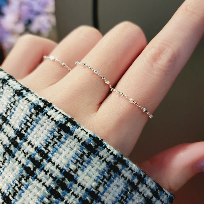 [3개세트/ 3~23호/ 변색X] 국내생산 silver925 리트 사각큐브 여리체인 실반지 (2 colors)