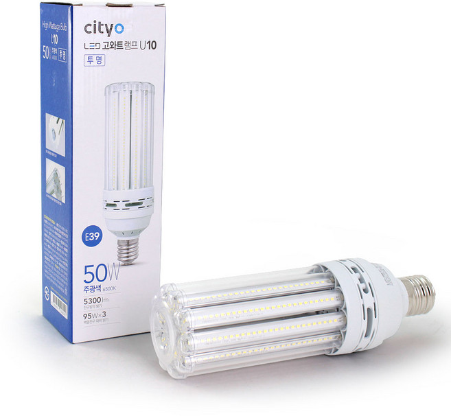 씨티오 LED 고와트램프 50W 주광색 E39 U10 하얀불빛 6500K 투명커버 스틱램프, 1개