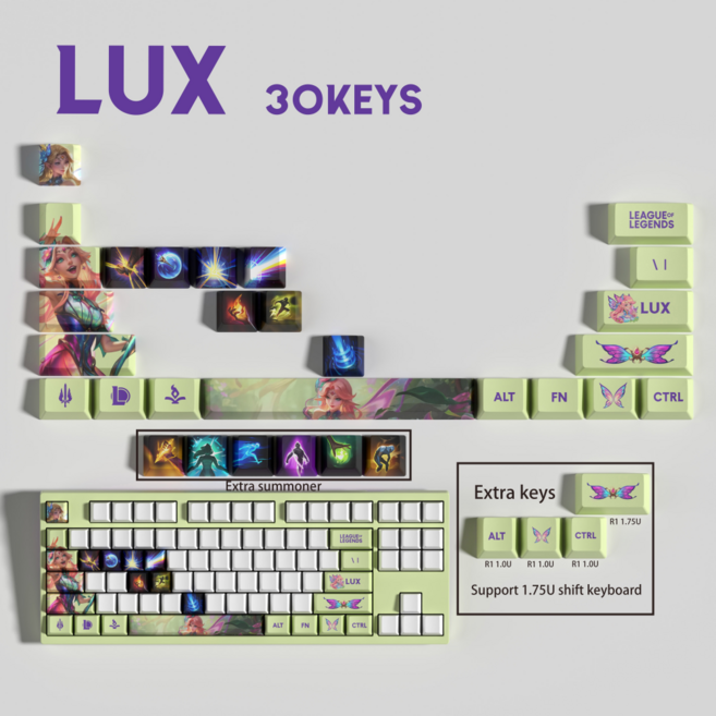 잼토이 리그오브레전드 키캡 30피스 키보드 게이밍 굿즈 커스텀 PBT, 옵션11. 럭스, 30keys
