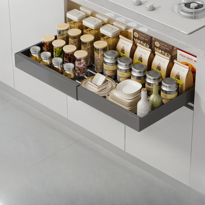 고급형 무타공 길이조절 슬라이딩선반 싱크대 정리 주방 선반 고정레일3개/선반들림방지 부품 포함/3가지 색상/4가지 사이즈, 1개, 그레이