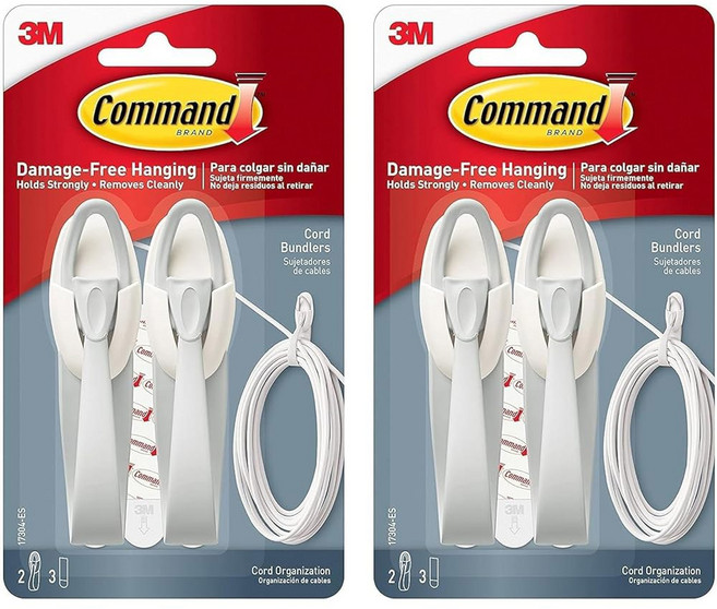 명령 코드 있는 스트립이 손상 케이블 번들러 없는 흰색 접착 정리함, White/Gray, 2 Pack