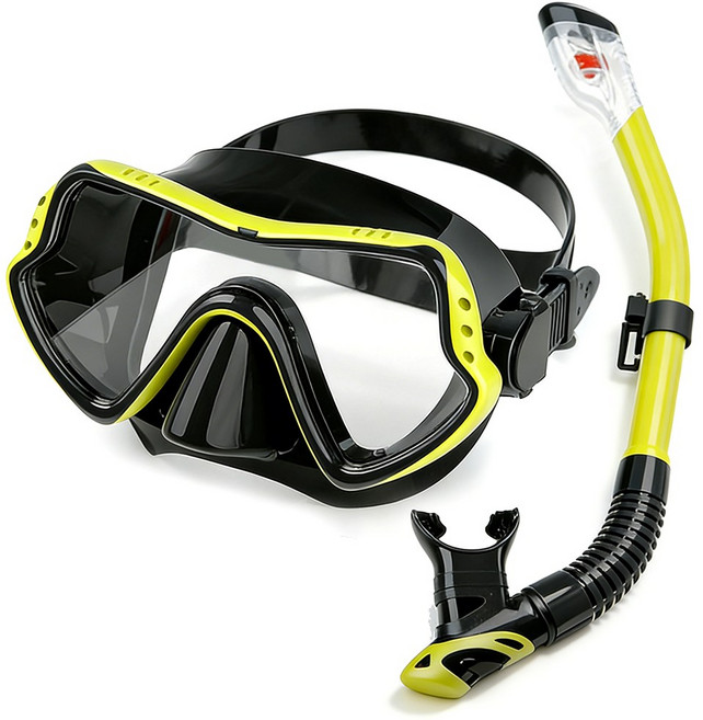 전문가용 스노쿨링 세트, 검정색 + 형광 노란색