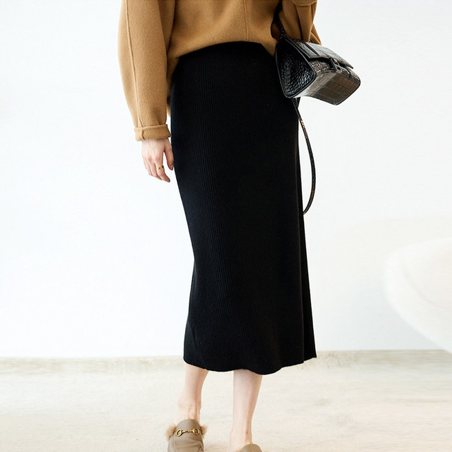 메이킹유 [쫀쫀/핏보장] 가을 겨울 미디 기본 무지 H라인 니트 밴딩 스커트 WA0953니트스커트