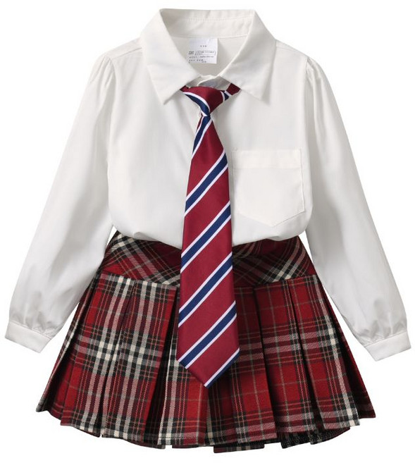 루비키즈 여아 유아 봄 가을 스쿨룩 기본 흰셔츠 체크 치마 넥타이 3종 세트복 E114