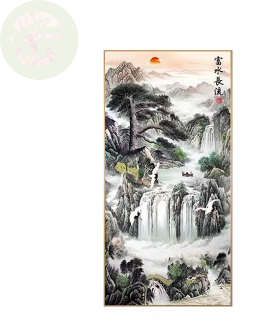 대형 돈들어오는 풍수 풍경화 ab 보석십자수 폭포 산수화 비즈 큐빅 보석 아트 diy 세트, 45x70cm, 1개