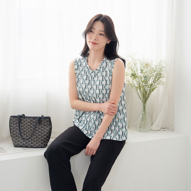 여성 여름 자카드 인견 나시 블라우스 민소매 빅사이즈 엄마옷 쿨링 냉감