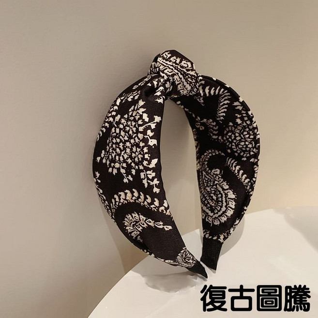簡約黑白圖騰千鳥格髮箍 扭結交叉髮圈 頭箍 寬版髮箍 髮飾 髮帶