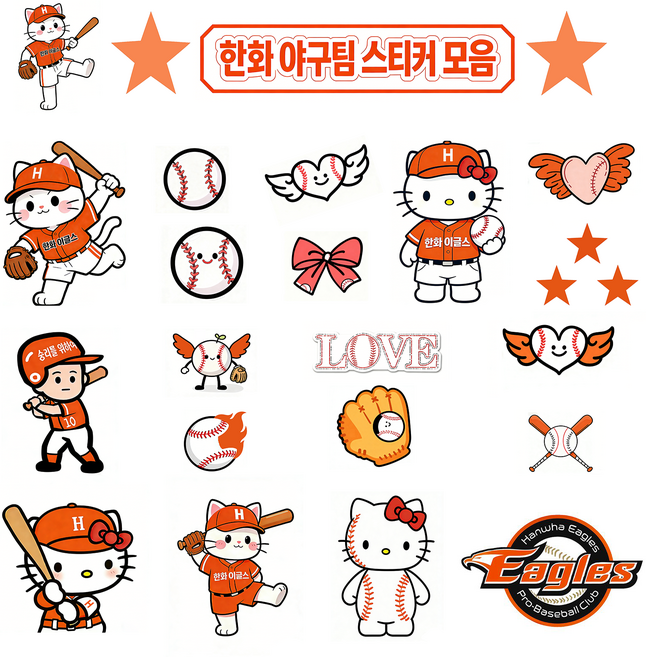 야구팀 시리즈 만화 응원 그래피티 스티커 - 여행가방/노트북 개성 방수 자국 없는 장식 - 팀당 2장씩, 2개, 한화 이글스 스티커