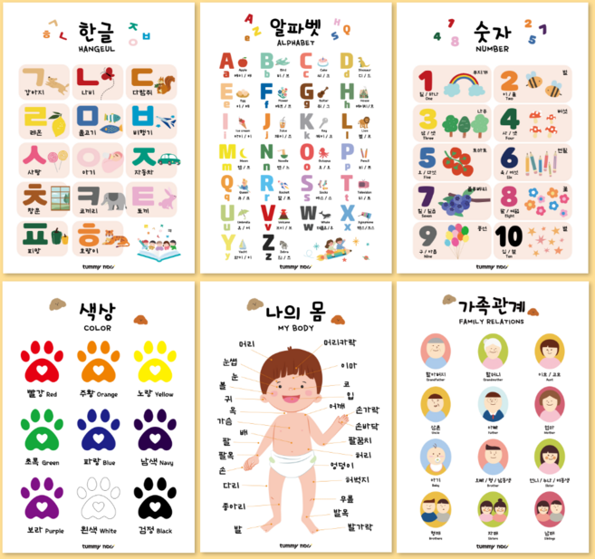 방수 되는 아기포스터 6종 세트 유아학습 학습표 아기벽보 방수 병풍 엄마랑벽그림 A3, A2(중형), 베이비 스텝(A타입)