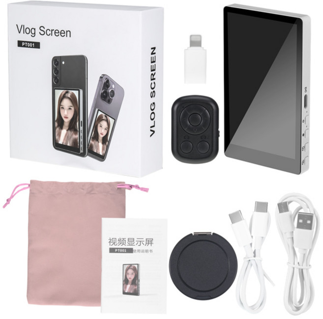 아이폰용 무선 셀카 모니터 안드로이드 라이브 셀카 모니터 화면 미러링 Vlog 라이브 스트림, [01] white