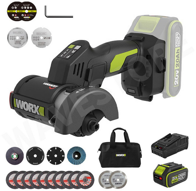 웍스 WU802 무선 충전 원형톱 그라인더 연마기 목재 금속 타일 절단 4.0Ah 배터리, 1개