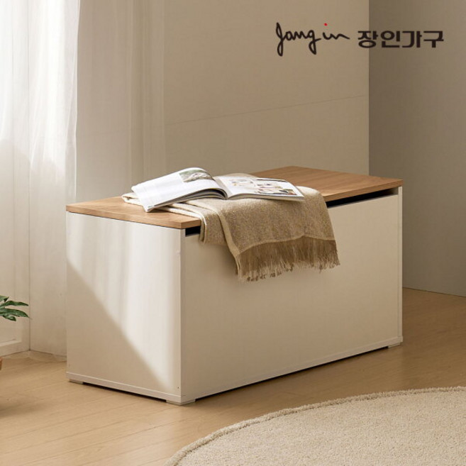 장인가구 밀튼 다용도 슬림 현관 벤치 수납장 800, 크림화이트