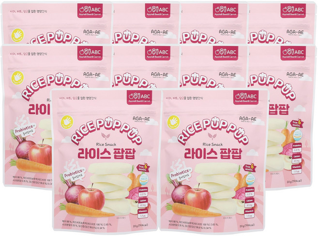 라이스팝팝 유기농 쌀과자 떡뻥, 20g, 10개, ABC