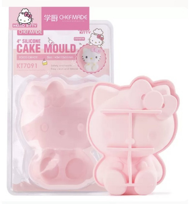 Chefmade學廚 KT7091 食品級4寸立體硅膠蛋糕模 - Kitty造型家用烘焙模具, 1個