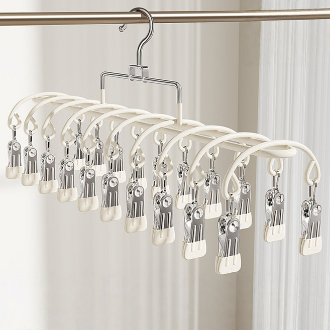 신테리어 바지걸이 공간절약 멀티 다용도 옷걸이 치마 모자 양말 속옷 건조 빨래걸이, 베이지