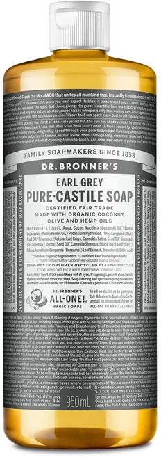 닥터브로너스 얼그레이 페이스 앤 바디 퓨어 캐스틸 솝 바디워시, 1개입, 1개, 950ml - 쿠팡