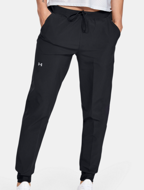 언더아머 여성 조거팬츠 우븐 스판 아웃도어 운동 헬스 필라테스 요가 기능성 츄리닝 긴바지 검정