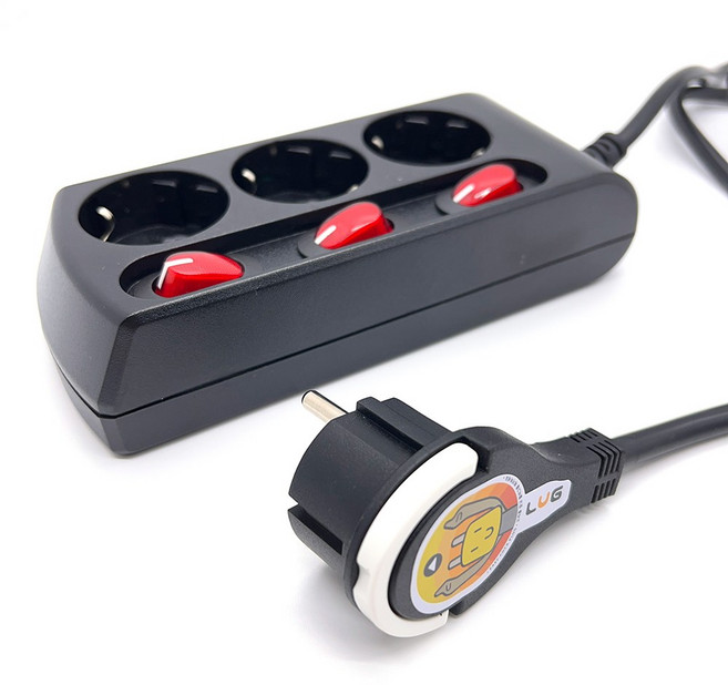 러그박스 납작 멀티탭 개별 스위치 이지콕 플러그 멀티탭 블랙 3구, 3m, 1개