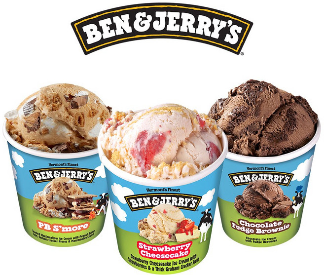 벤앤제리스 파인트 아이스크림 3종 혼합구성(스트로베리치즈케익+피비스모어+초코퍼지브라우니), 1개 - 아이스크림 파인트