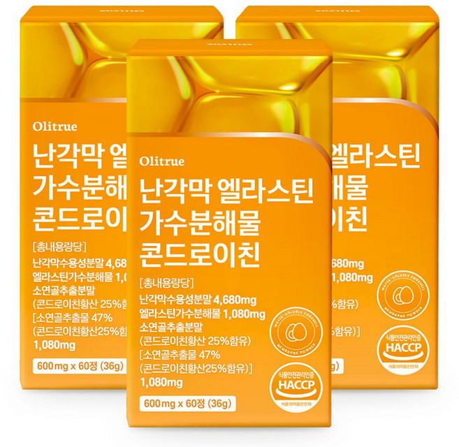 올리트루 난각막 엘라스틴 가수분해물 콘드로이친, 3개, 60정