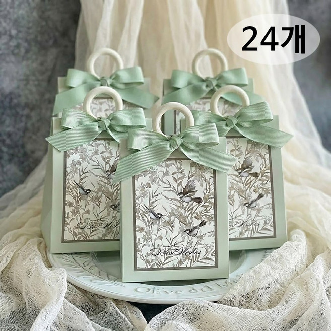 바이앤뷰 손잡이 리본 선물 포장 상자, 민트, 24개