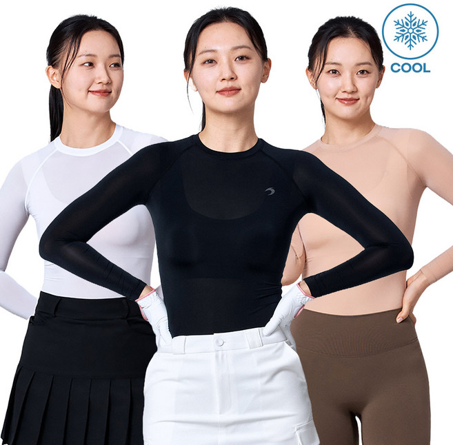 TS스포츠 여성 골프이너웨어 기능성 자외선차단 냉감 쿨 티셔츠-라운드넥
