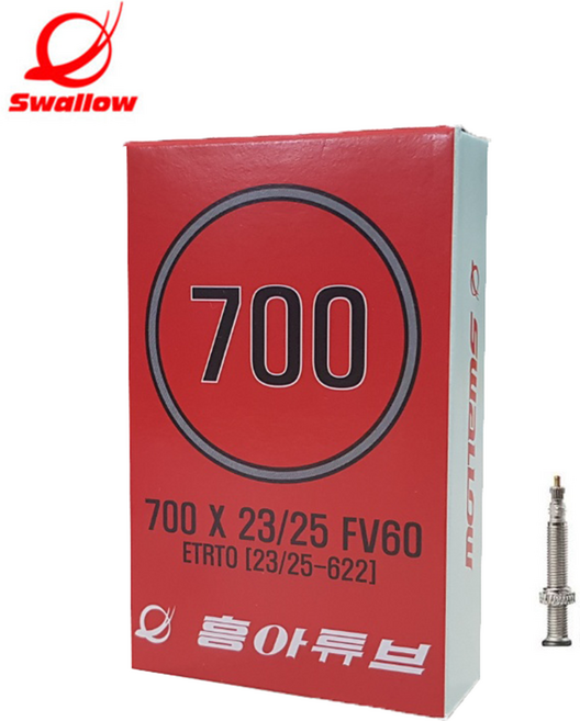700c 프레스타 흥아 700 x 23-25c 밸브길이60mm 자전거튜브, 1개