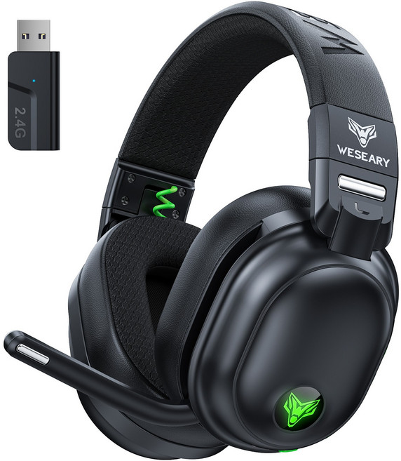 WESEARY WG3 무선 게이밍 헤드셋 노이즈 캔슬링 마이크, 올블랙, 프로
