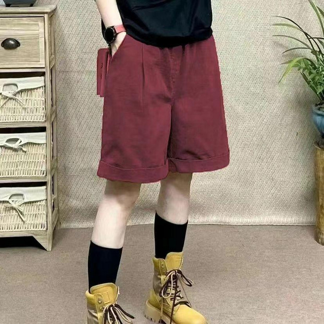 春夏薄款洗水棉五分褲女 高腰顯瘦微闊腿休閒短褲 韓系慵懶風哈倫老爺褲 軟料透氣順身五分短褲 大尺碼短褲