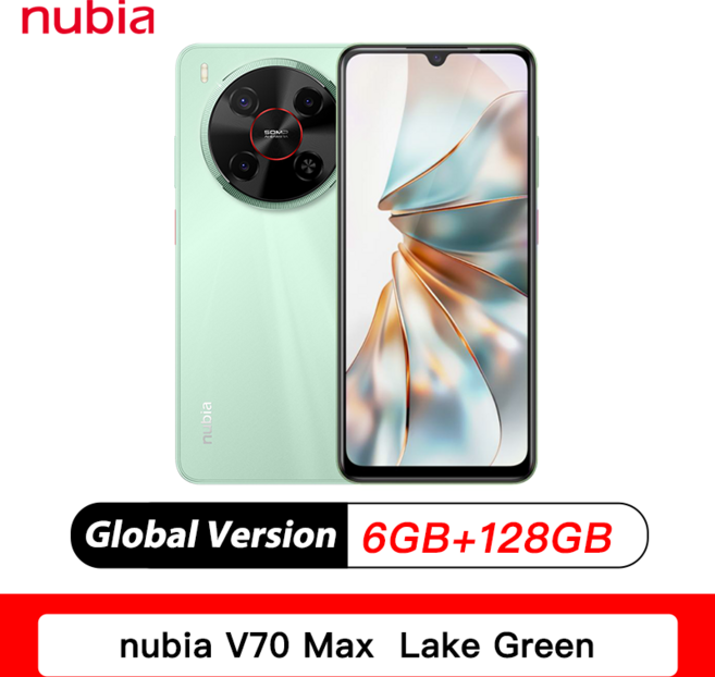 글로벌 버전 Nubia v70 Max 휴대폰 6000mAh 대용량 배터리 6.9 HD 화면 1.5m 낙하 방지 120Hz 50M NFC, 01 CHINA, 01 Official Standard, 02 8GB 256GB Green, 256GB