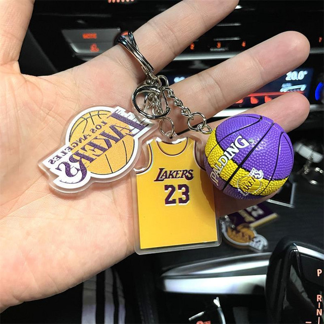 詹姆斯 湖人 NBA 鑰匙扣 卡通球衣 掛飾, 1個, 23號詹姆斯黃球衣鑰匙扣+湖人籃球