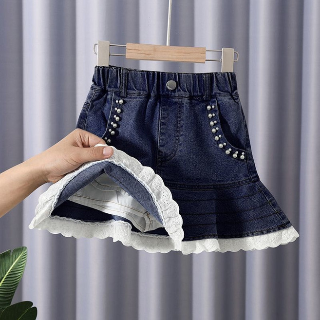 해피유통아동 여아 여름 귀여운 레이스 포켓 청치마14세 이상 XG03