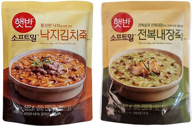 비비고 낙지 김치죽 420g*2개 + 전복 내장죽 420g*2개, 1세트, 420g