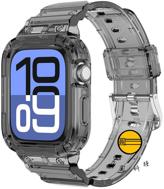 Apple Watch 錶帶 保護殼 適用 Series 9 8 7 6 SE, 透黑-亮面一體卡西歐,42mm（S11/S10）通用, 1個