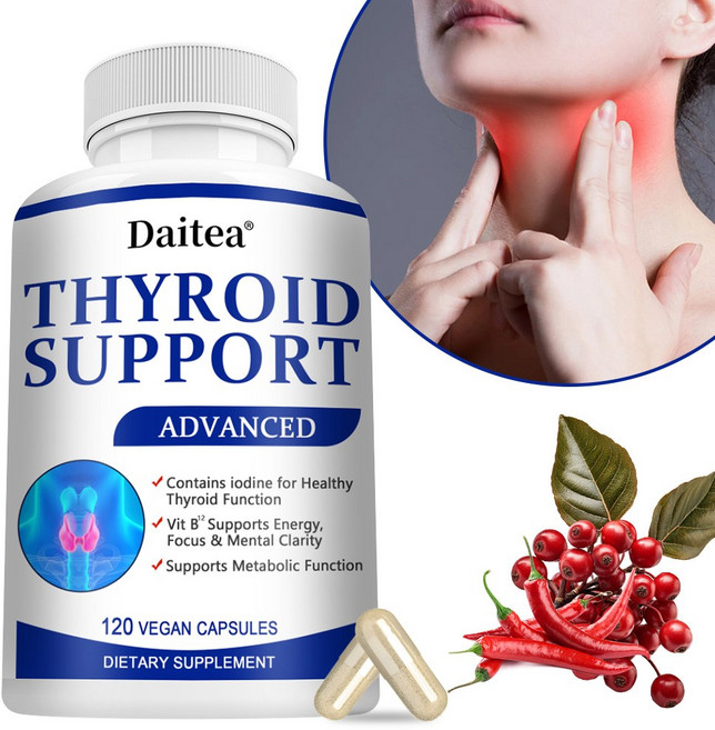 갑상선 지원 보충제 - L-티로신 요오드 아연 셀레늄 함유 - 기억력 인지능력 갑상선 건강 및 신진대사 촉진, 1개, 120회분