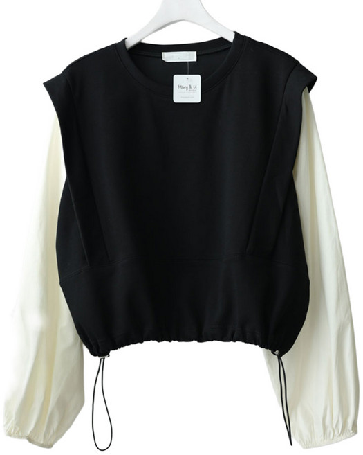 메리앤유 밑단 스트링 레이어드 스타일 코튼 혼방 블라우스