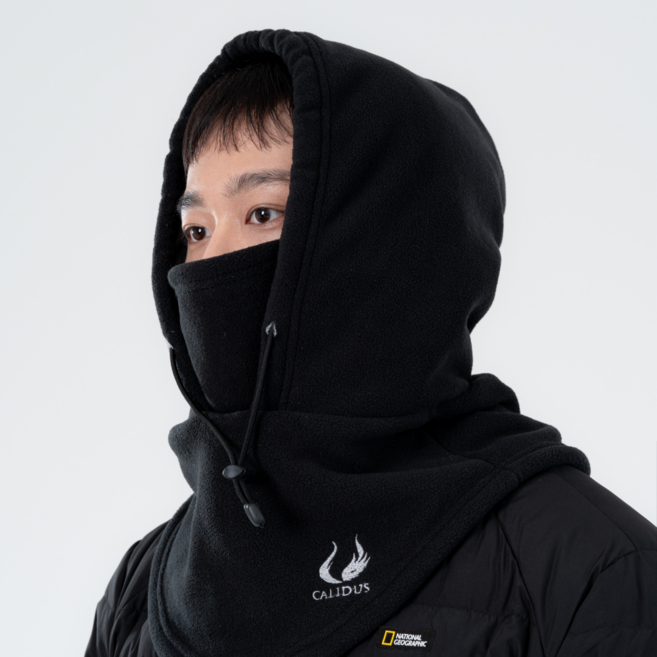 칼리두스 프리미엄 융기모 겨울 후드 넥워머 방한 바라클라바, 블랙, 1개