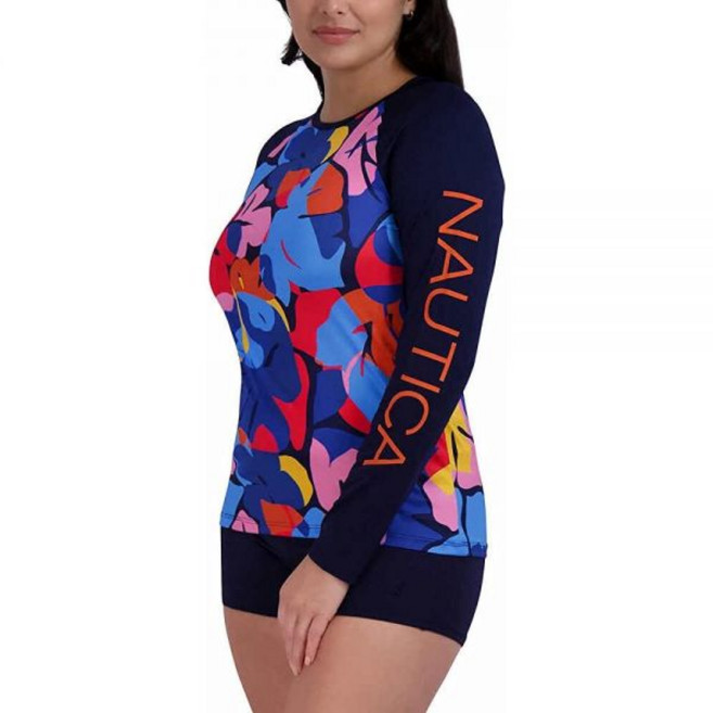 Nautica 여성용 긴소매 래쉬가드 - 빠른 건조 UPF 보호 수영 셔츠 수영장 해변 하이킹 요가 배구 심해 S 172899, L, 정글