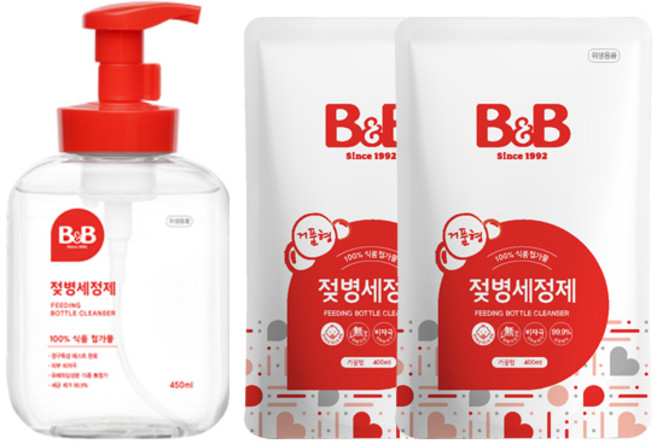 비앤비 젖병세정제 거품형 용기 450ml+리필400mlX2개, 1개