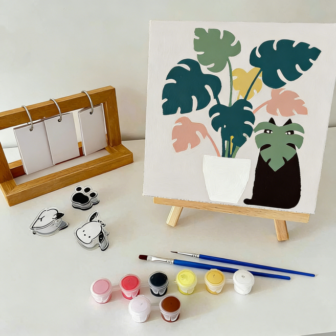 DIY 명화그리기 유화그리기 세트 취미 피포페인팅 20x20cm, 1개, 귀여운 고양이