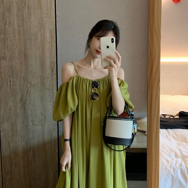 여자 여름 프렌치한 휴양지룩 롱 원피스 루즈핏 캐주얼 원피스